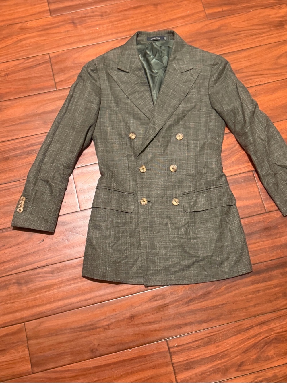 Suitsupply women’s Olive Green Double-Breasted Blazer sizes 40 Linen, blend